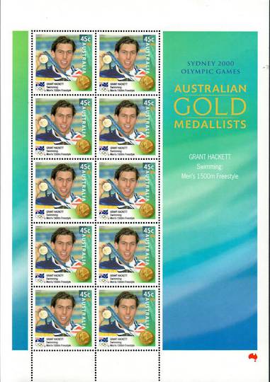 AUSTRALIA  2000 Gold Medalists. Hackett Women Water Polo Aitkenweather Freeman Cook Burns Hockey Armstrong. 8 sheetlets each of