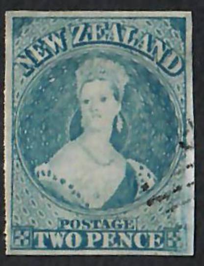 NEW ZEALAND 1855 Full Face Queen 2d Bright Blue Imperf. Fine postmark and good appearance. - 60020 - VFU