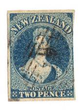 NEW ZEALAND 1855 Full Face Queen 2d Deep Blue. Watermark Large Star. Three clear margins. Frame line touched on the right. - 751