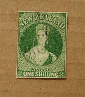 NEW ZEALAND 1855 Full Face Queen 1/- Deep Green. Watermark Large Star. Three margins, judt touching top right. Good cancel off f
