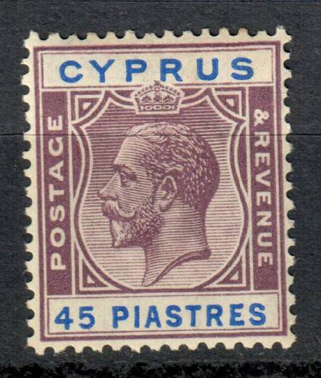 CYPRUS 1921 Geo 5th Definitive 45pi Dill Purple and Ultramarine. Watermark Mult Script CA. Very lightly hinged. - 7533 - UHM