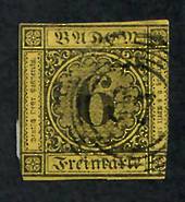 BADEN 1853 Definitive 6k on Orange. Three good margins. Cut straight down the line of the fourth. - 75448 - Used