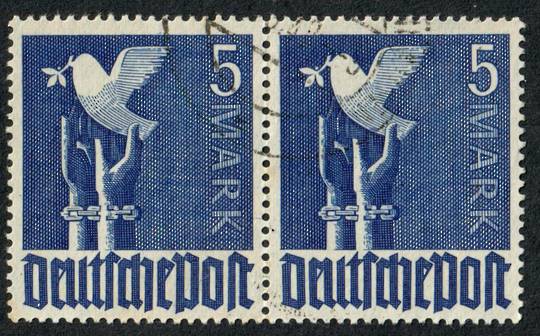 ALLIED OCCUPATION of GERMANY British American and Russian Zones 1947 Definitive 5m Indigo. Joined pair. Very light cancel. Will