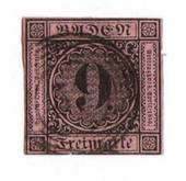 BADEN 1851 Definitive 9kr Black on dull rose. Lower frame touching. From the collection of H Pies-Lintz. - 76963 - Used