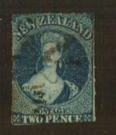 NEW ZEALAND 1855 Full Face Queen 2d Deep Blue. Roulette 7 at Auckland. A very nice copy with the roulettes on three 'sides'. - 7