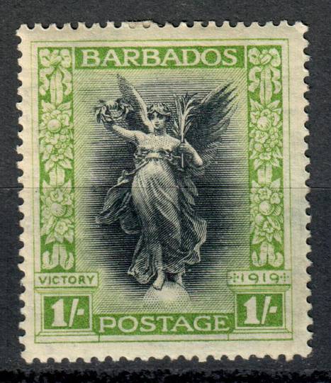 BARBADOS 1920 Victory 1/- Black and Bright Green.   Hinge remains. - 8282 - Mint