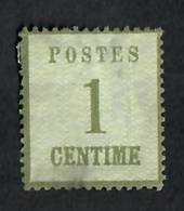 ALSACE and LORRAINE 1870 Definitive 1c Sage-Green. Points of the net upwards.  Genuine copy. "P" of Postes 3mm + from left edge.