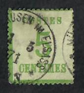ALSACE and LORRAINE 1870 Definitive 5c Pale Yellow-Green. Points of the net upwards.  Genuine copy. "P" of Postes 3mm + from lef