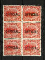NEW ZEALAND 1925 1d Dominion Official. Jones paper. Block of 6 in fine never hinged condition. - 21131 - UHM