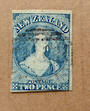 NEW ZEALAND 1855 Full Face Queen 2d Blue, worn plate. Watermark Large Star. Two clear margins. Frame lines touched on the others
