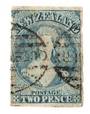 NEW ZEALAND 1862 Full Face Queen 2d Blue. Worn plate. Imperf. White paper. Watermark Large Star. Four margins. Good used but min