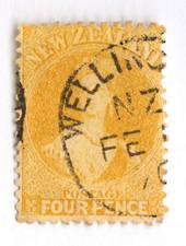 NEW ZEALAND 1862 Full Face Queen 4d Yellow. - 10014 - FU