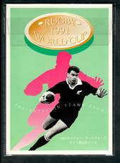 NEW ZEALAND 1991 Rugby World Cup. Post Office presentation pack containing set of 4 and miniature sheet together with two first