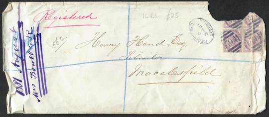 GREAT BRITAIN 1881 Cover with Block of 4 of the 1d Lilac with 14 dots (SG 170). The cover is tatty and three of the four stamps