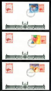 NEW ZEALAND 2002 Kiwipex 2002 International Stamp Exhibition. Greetings stamps of 2001 with Kiwipex label on 5 covers dated 5/11