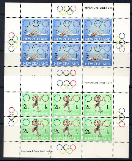 NEW ZEALAND 1968 set of 2 Health Miniature Sheets.  Olympic Sports: Running and swimming. - 12668 - UHM