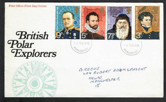 GREAT BRITAIN 1972 Polar Explorers. Set of 4 on first day cover. - 130325 - FDC