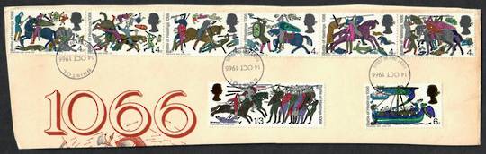 GREAT BRITAIN 1966 900th Anniversary of the Battle of Hastings. Strip of five and the two high values on cutout from first day c
