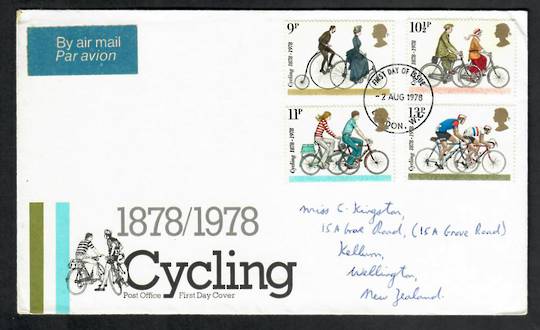 GREAT BRITAIN 1978 Cycling. Set of 4 on first day cover. - 131803 - FDC