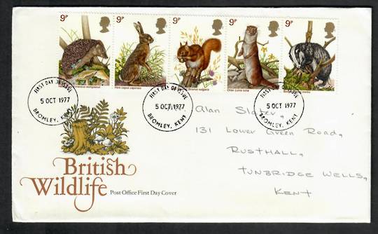 GREAT BRITAIN 1977 Wildlife. Set of 5 on first day cover. - 131807 - FDC