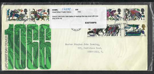 GREAT BRITAIN 1966 Battle of Hastings first day cover with nice strip of the 4d. - 131809 - FDC