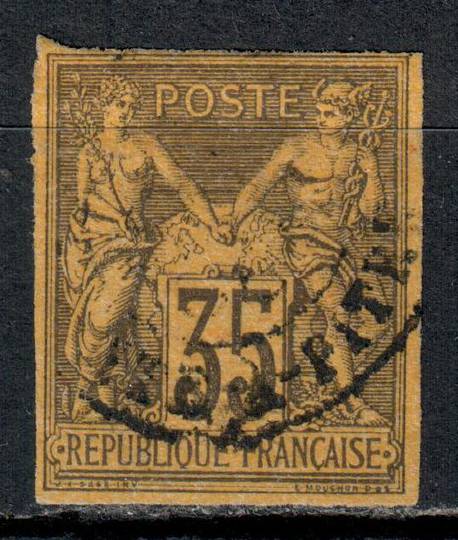 FRENCH COLONIES 1877 Definitive 35c Black on Yellow. Cut square with four margins. - 1354 - Used