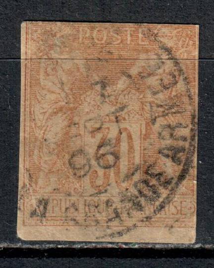 FRENCH COLONIES 1877 Definitive 30c Cinnamon. Cut square with four clear margins. No toning but the stamp has lost its freshness
