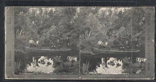 Stereo card New Zealand Graphic series. Boating in Fishermans' Creek Hokitika. - 140003 - Postcard