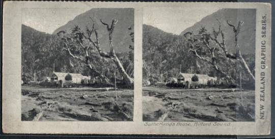 Stereo card New Zealand Graphic series of Sutherland's House Milford Sound. - 140020 - Postcard