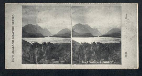 Stereo card New Zealand Graphic series of Dart Valley Lake Wakatipu. - 140030 - Postcard