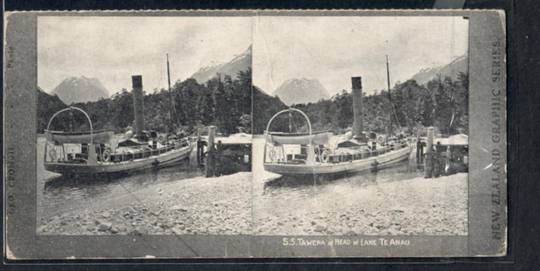 Stereo card New Zealand Graphic series of S S Tawera at the head of Lake Te Anau. - 140040 - Postcard