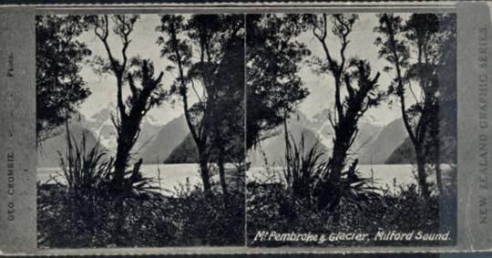 Stereo card New Zealand Graphic series of Mt Pembroke and Glacier Milford Sound. - 140043 - Postcard