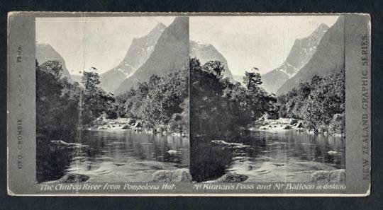 Stereo card New Zealand Graphic series of the Clinton River from Pompolona Hut. - 140044 - Postcard