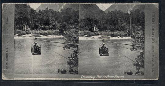 Stereo card New Zealand Graphic series. Crossing the Arthur River. - 140047 - Postcard