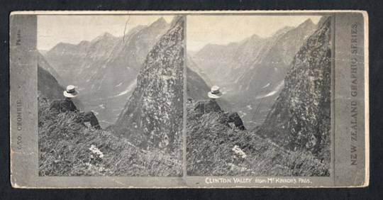 Stereo card New Zealand Graphic series of Clinton Valley from McKinnon Pass. - 140048 - Postcard