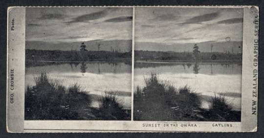 Stereo card New Zealand Graphic series of sunset on the Owaka. - 140061 - Postcard