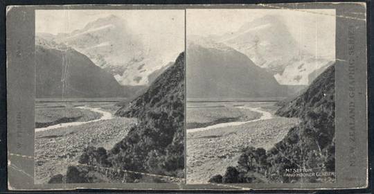 Stereo card New Zealand Graphic series of Mt Sefton and Hooker Glacier. - 140066 - Postcard