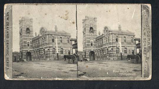 Stereo card New Zealand Graphic series of Post Office New Plymouth. - 140094 - Postcard