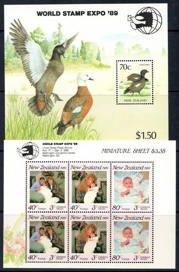 NEW ZEALAND 1989 World Stamp Expo. Set of 2 miniature sheets. - 14018 - UHM