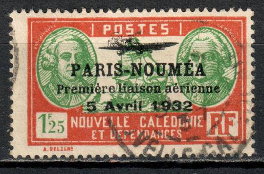 NEW CALEDONIA 1933 First Anniversary of the Paris to Noumea Flight 1fr25 Green and Brown. - 1445 - Used