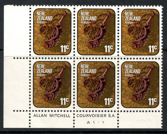 NEW ZEALAND 1976 Maori Artifacts 11c Maripi. Plate Block A111. - 15012 - UHM