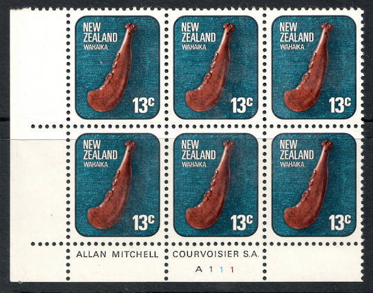 NEW ZEALAND 1976 Maori Artifacts 13c Wahaika. Plate Block A111. - 15023 - UHM