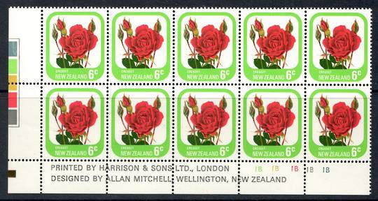 NEW ZEALAND 1975 Roses 6c Cresset. Plate 1B1B1B1B1B1B. - 15244 - UHM