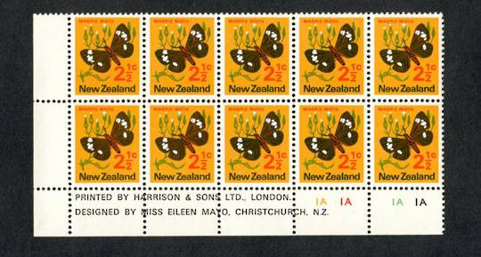 NEW ZEALAND 1970 Pictorial 2½c Magpie Moth. Plate Block IA 1A 1A 1A. Watermark. - 15375 - UHM