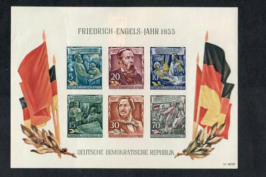EAST GERMANY 1955 135 Anniversary of the Birth of Engels. Miniature sheet. Bad hinge remains. - 19832 - Mint