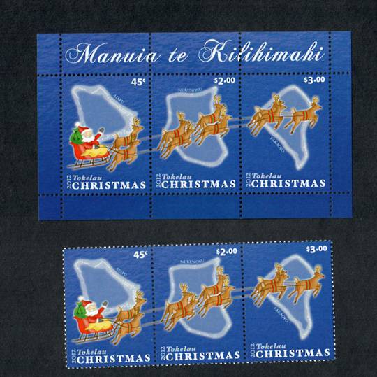 TOKELAU ISLANDS 2012 Christmas. Strip of 3 and miniature sheet. - 19868 - UHM