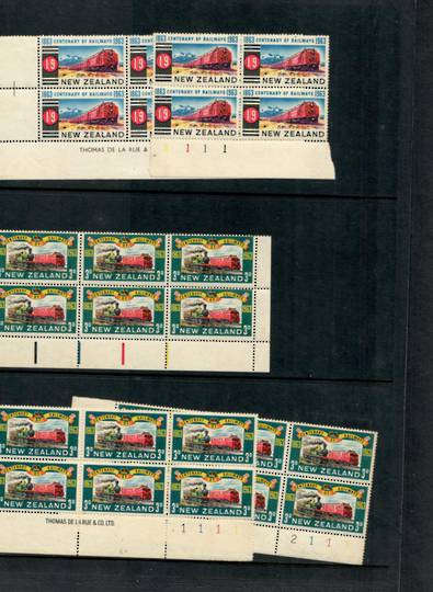 NEW ZEALAND 1963 Centenary of the Railways in New Zealand. Set of 2. in plate blocks of 6. 3 blocks and some extras. - 19898 - U