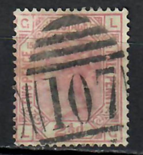 GREAT BRITAIN 1873 Victoria 1st Definitive 2½d Rosy Mauve. Plate 15. Oval cancel 107. Heavy. Crease. - 200 - Used