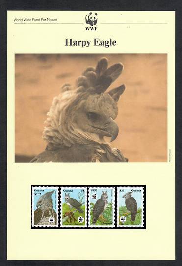 GUYANA 1990 Endangered Species. Harpy Eagle. World Wildfile Fund. Set of 4 in mint never hinged and on first day covers with 6 p