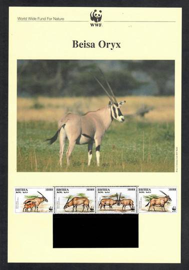 ERITREA 1996 World Wildlife Fund. Beisa Oryx. Set of 4 in mint never hinged and on first day covers with 6 pages of official tex